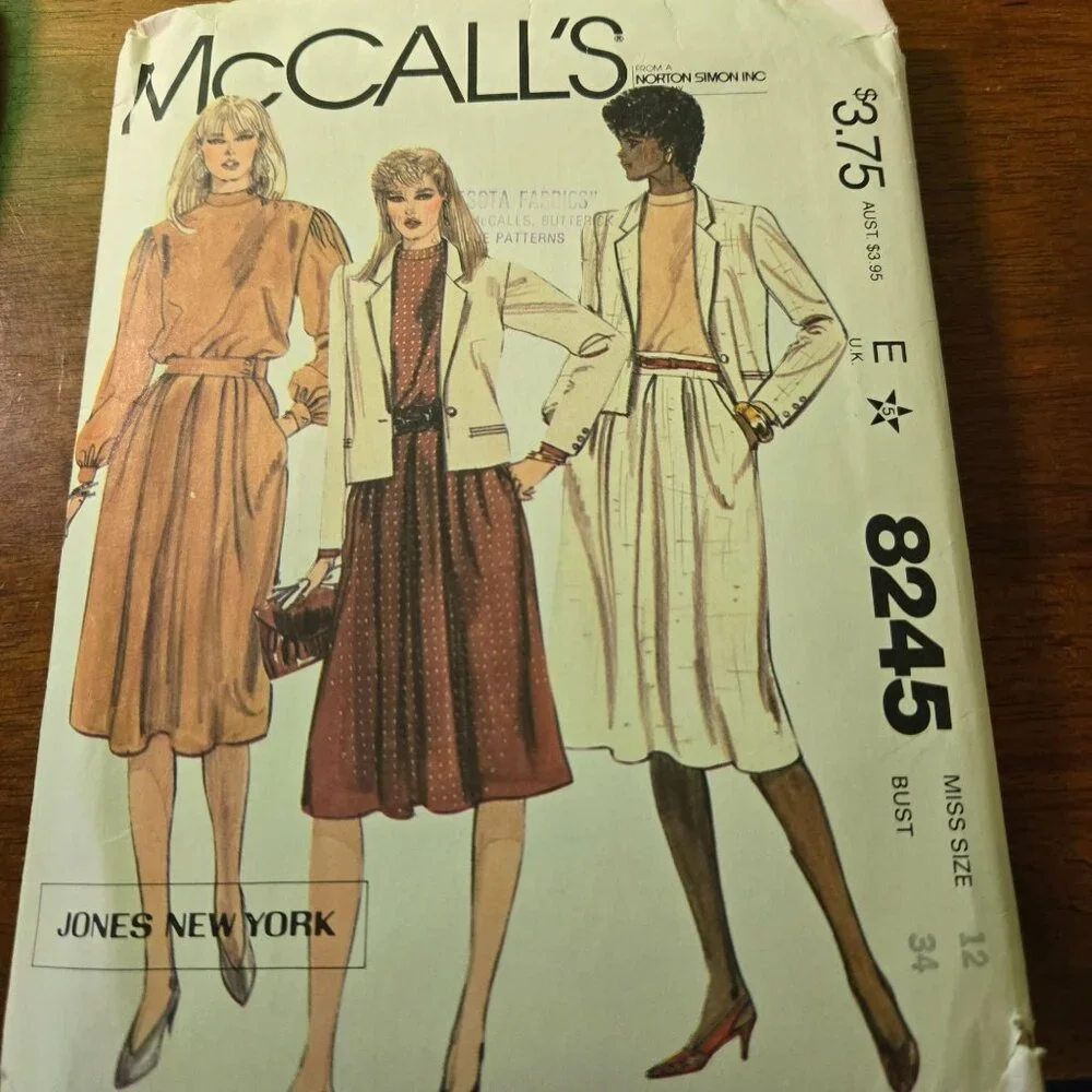 McCall's sewing patterns vintage 80s jacket, blouse, skirts, culottes Unverified